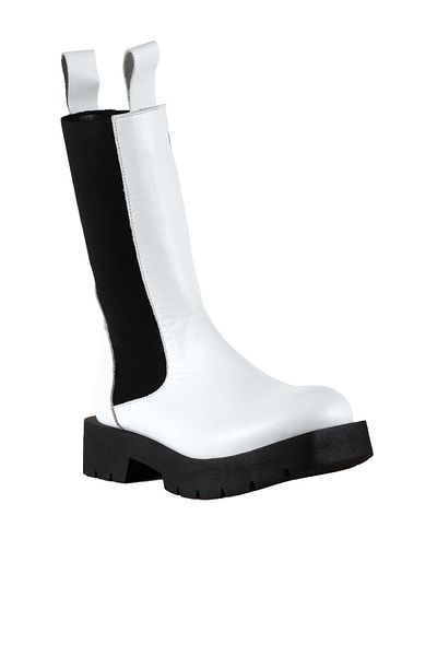 Bueno Shoes Δερμάτινες λευκές γυναικείες μπότες με τακούνι - 01wt2508