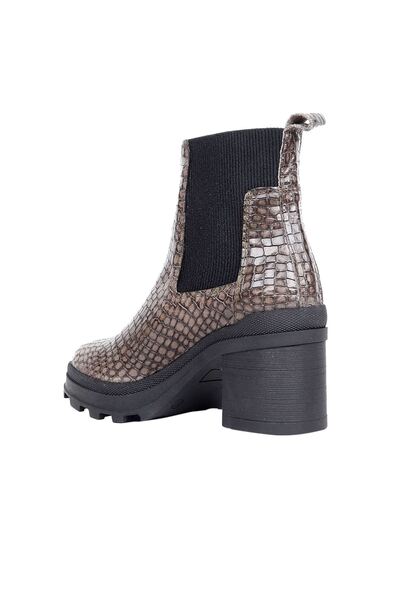 BUENO Shoes Gri Croco Deri Kadın Topuklu Bot 01wr0503
