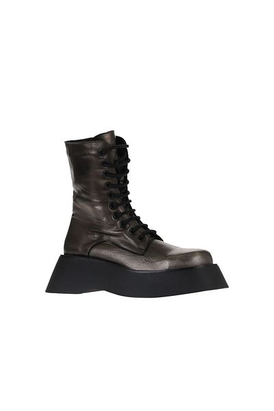 Bueno Shoes Γκρι δερμάτινες γυναικείες μπότες με τακούνι - 01wv5103