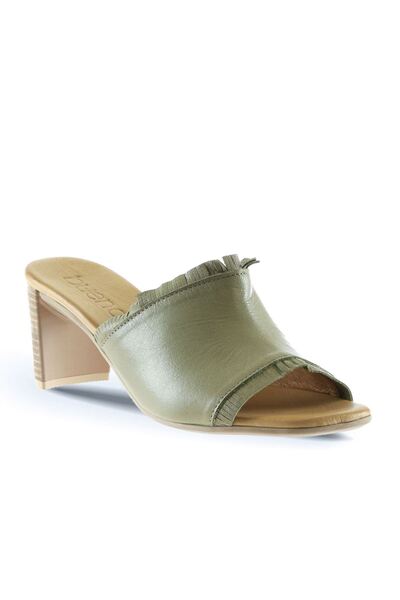 BUENO Shoes Haki Deri Kadın Topuklu Terlik 01wn4002
