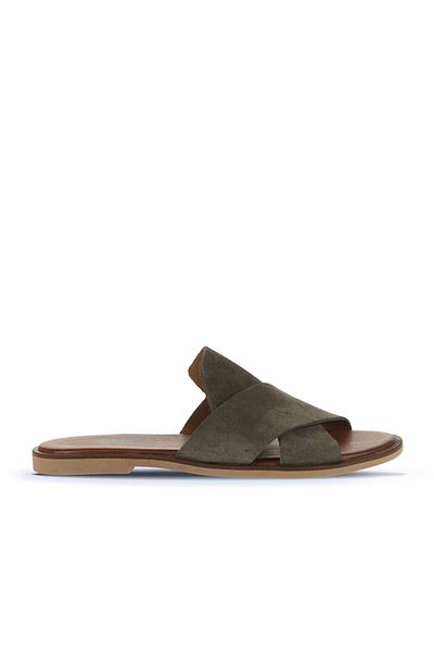 Bueno Shoes Γυναικείες φλατ παντόφλες Khaki Alf Suede - 01wa5710