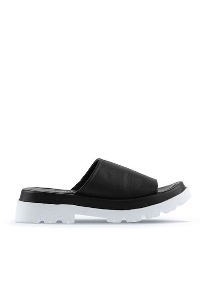 Bueno Shoes Papuci de damă cu toc cu pană din piele albă Tb negru - 01wu7308