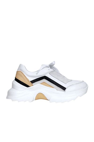 BUENO Pantofi sport de damă din piele galbenă - Tocuri cu pană 01wq10104