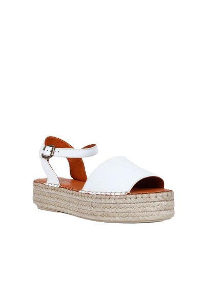 Bueno Shoes Sandale espadrille din piele albă cu toc pană pentru femei - 01wq3515