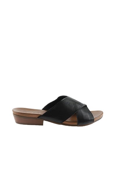 BUENO Shoes Siyah Deri Kadın Topuklu Terlik 01wn0402