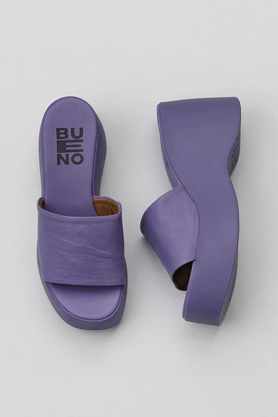 Bueno Shoes Lila Deri Kadın Dolgu Topuklu Terlik 01wy9000