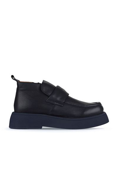 Bueno Shoes Δερμάτινες γυναικείες μπότες Navy Blue - 01wz6402 Flat Model