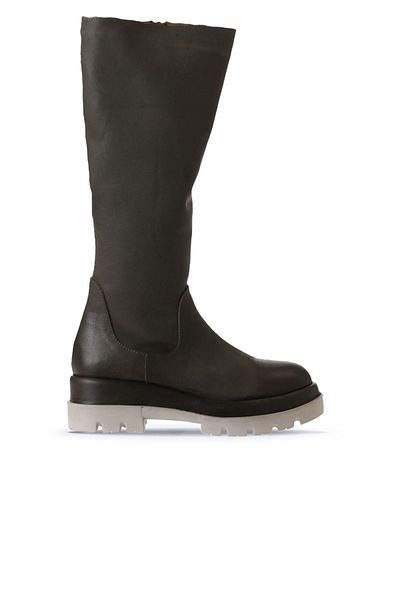 Bueno Shoes Γυναικείες Χακί Δερμάτινες Flat Μπότες - 01wv2906
