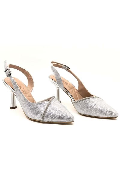 KOCAMANLAR Feles Satin Stripe Stone Pantofi cu toc stiletto cu spatele deschis pentru femei ARGINT