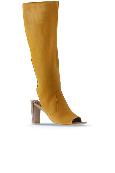 Bueno Shoes Κίτρινες δερμάτινες γυναικείες μπότες με τακούνι 01wq4212