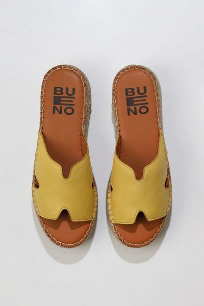Bueno Shoes Κίτρινες δερμάτινες γυναικείες παντόφλες Espadrille Wedge Heel - 01wu5105