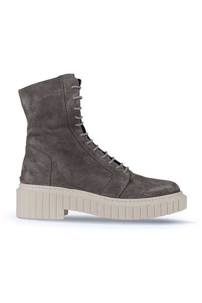 Bueno Shoes Γυναικείες γκρι σουέντ φλατ μπότες - 01wz6307