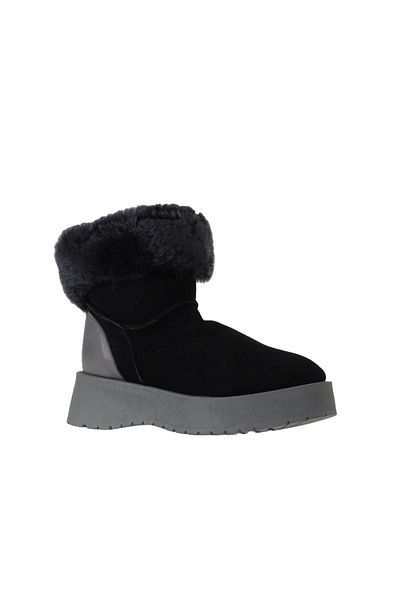 Bueno Shoes Δερμάτινο-Σουέντ Γυναικείες Γκρι Μαύρες Μπότες με τακούνι - 01wv1315