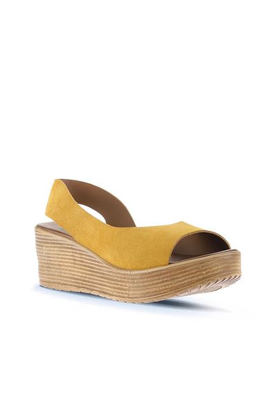 Bueno Shoes Sandale cu toc cu pană Alf Suede pentru femei - Galben 01wa4702