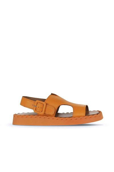 Bueno Shoes Sandale de damă din piele portocalie - model plat 01wy9104