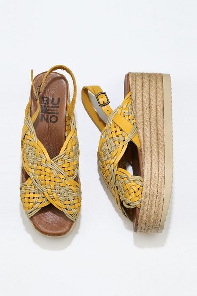 Bueno Shoes Sandale espadrille damă din piele galbenă cu toc pană - 01wu6115