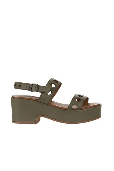 Bueno Shoes Sandale de damă din piele verde cu toc pană - 01wu8105