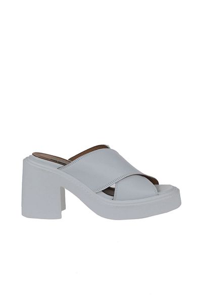Bueno Shoes Γυναικείες λευκές δερμάτινες παντόφλες με τακούνι - 01wy12703