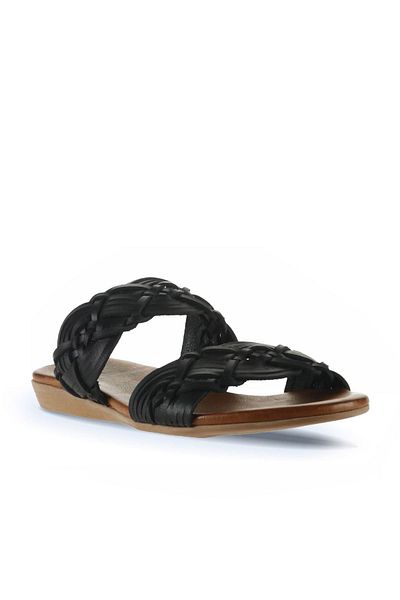 Bueno Shoes شبشب نسائي جلد أسود - تصميم مسطح 01wu7452