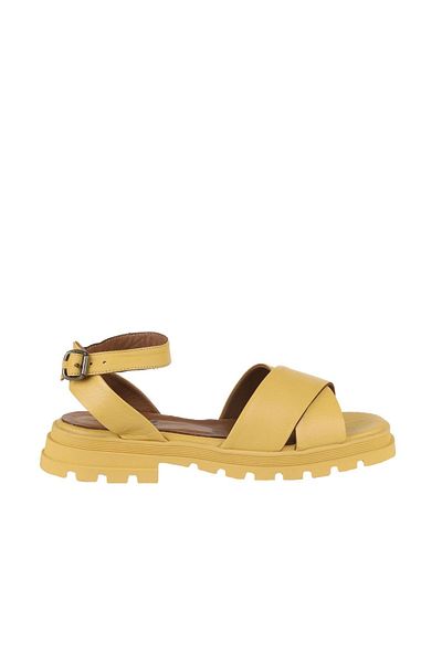 Bueno Shoes Sandale de damă din piele galbenă cu toc pană - 01wy5508