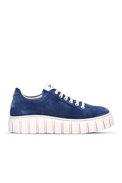 Bueno Shoes Pantofi sport de damă din piele intoarsa albastra cu toc pane - 01wt3401