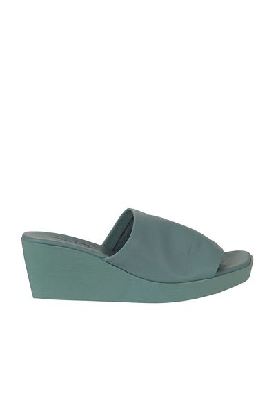 Bueno Shoes Πράσινες δερμάτινες γυναικείες παντόφλες με τακούνι - 01wy2404