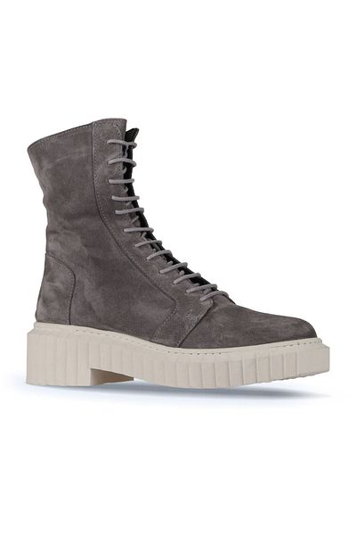 Bueno Shoes Γυναικείες γκρι σουέντ φλατ μπότες - 01wz6307