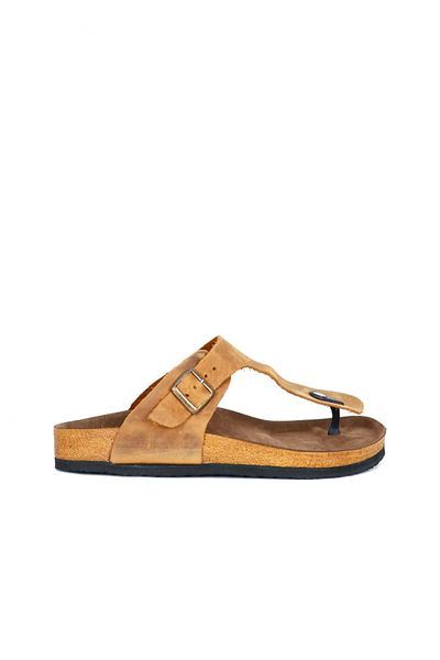 Bueno Shoes Sarı Greyzi Deri Erkek Parmak Arası Terlik 05mt101