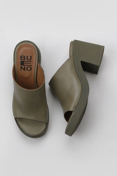 Bueno Shoes Papuci de damă din piele kaki cu toc - 01wy12505
