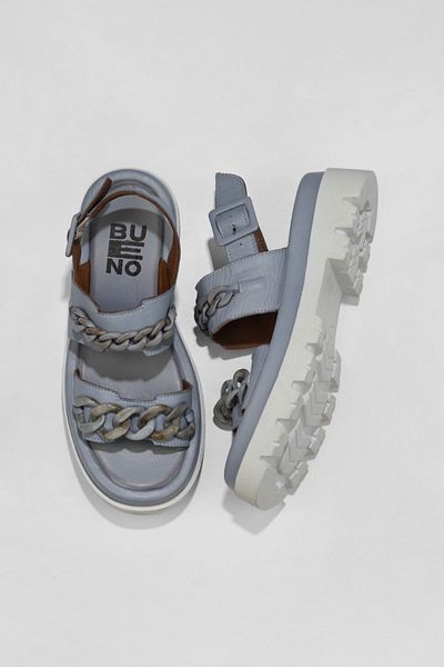 Bueno Shoes Sandale de damă din piele albastră cu toc pană - 01wu7300