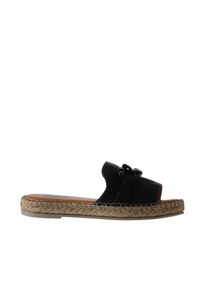Bueno Shoes شبشب إسبادريل نسائي من الجلد الأسود - 01ws1821