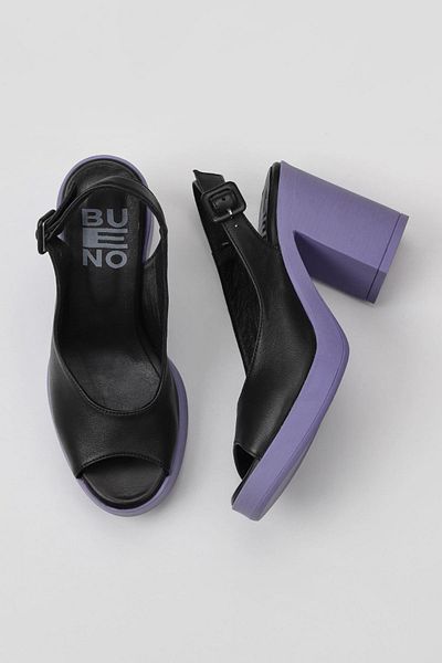 Bueno Shoes Sandale cu toc pentru femei din piele neagră liliac - 01wy12300