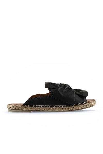 Bueno Shoes Black Leather Women's Espadrille Slippers - 01wn1632
