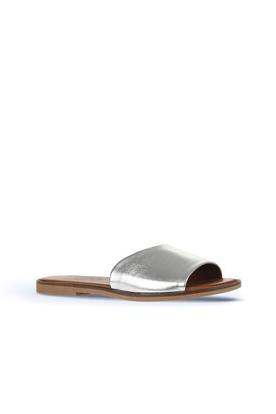 Bueno Shoes Papuci plati din piele argintie pentru femei - 01wa5701