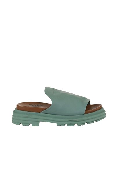 Bueno Shoes Papuci de damă din piele deschisă verde cu toc pană - 01wy8308