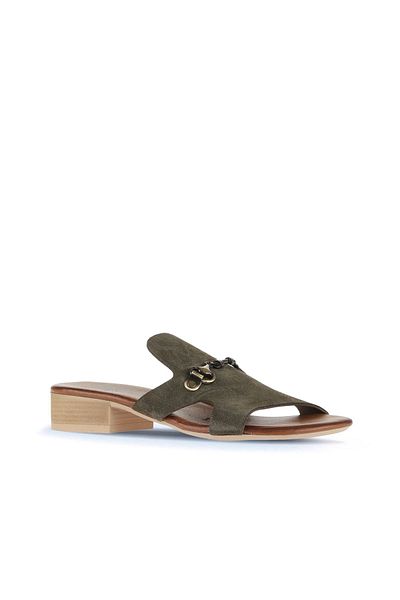 Bueno Shoes Γυναικείες παντόφλες με τακούνι Khaki Suede - 01wa7304