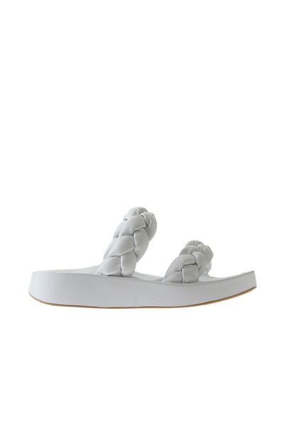 Bueno Shoes Papuci de damă din piele albă cu toc pană - 01wu4640