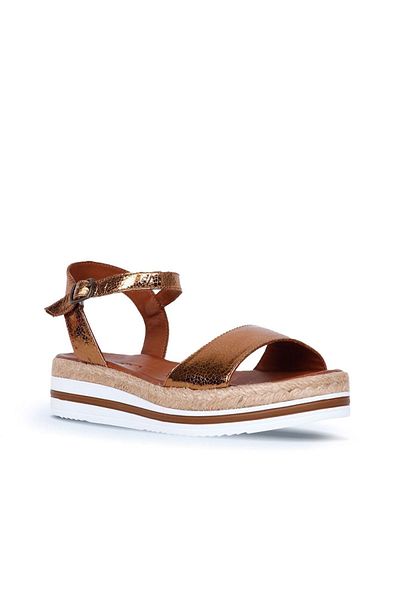 Bueno Shoes Bronz Deri Kadın Dolgu Topuklu Sandalet 01wq1612