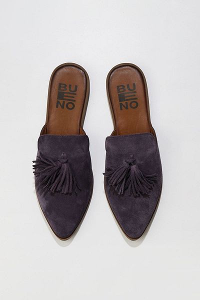 Bueno Shoes Papuci plati din piele intoarsa mov pentru femei - 01wn0111