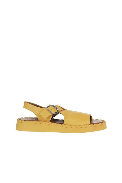 Bueno Shoes Sandale de damă din piele galbenă - Flat Model 01wy9103