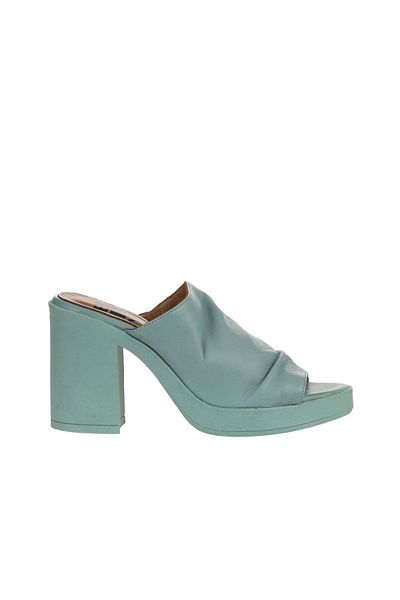 Bueno Shoes Πράσινες δερμάτινες γυναικείες παντόφλες με τακούνι - 01wy12306