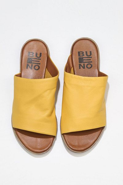 Bueno Shoes Papuci plati din piele galbena pentru femei - 01wq2009