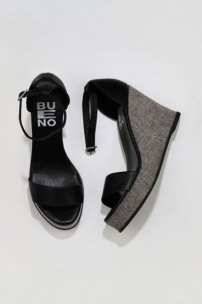 Bueno Shoes Sandale espadrille cu toc pentru femei din piele neagră 01wu7200