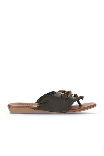 Bueno Shoes Γυναικείες δερμάτινες σαγιονάρες χακί - 01wu7408