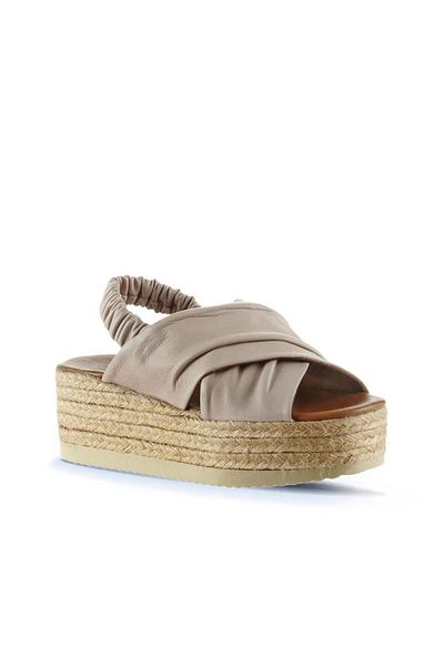 Bueno Shoes Sandale espadrille damă din piele gri - Tocuri cu pană 01wu6105
