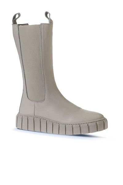 Bueno Shoes Μπεζ δερμάτινες γυναικείες μπότες - Σφηνοτάκουνες, Μοντέλο 01wt3410