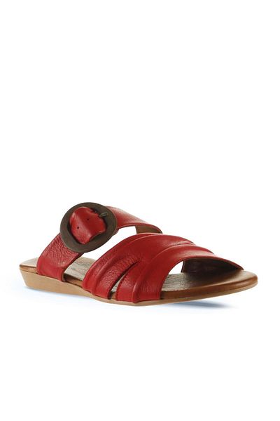 Bueno Shoes Papuci de damă din piele roșie - design plat 01wu7438