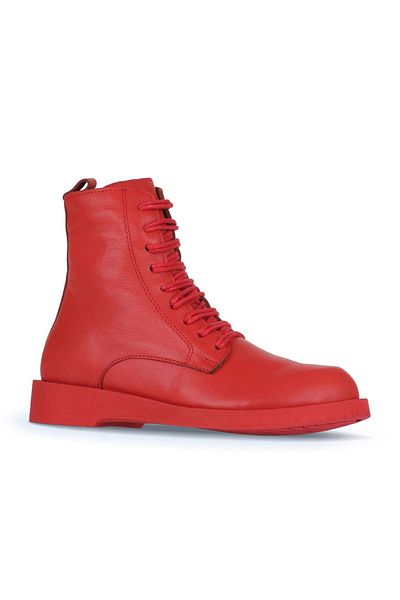 Bueno Shoes Κόκκινες δερμάτινες γυναικείες μπότες - Flat Design 01wz8900