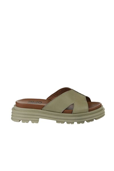 Bueno Shoes Khaki Leather Women's Flat Slippers 01Wy8304