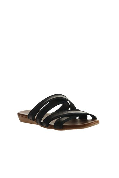 Bueno Shoes Γυαλιστερές μαύρες δερμάτινες γυναικείες παντόφλες - Flat Design 01wu7424